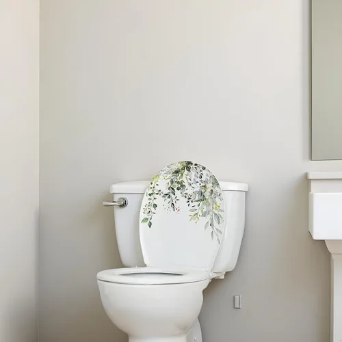 Vista 6 de Calcomanías para tapa de inodoro con hojas verdes, hojas verdes, flores, hojas verdes, calcomanías de pared autoadhesivas, adhesivo de pared