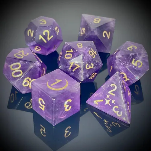 Truewon Juego de dados de piedra de 7 dados hechos a mano para RPG DND hechos con piedras preciosas naturales. (Amatista, Luna, Estrellas