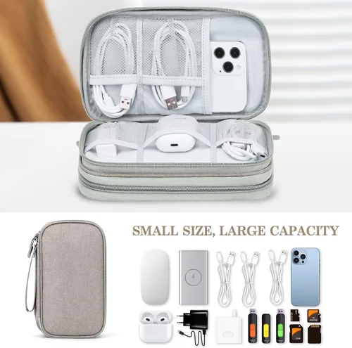 Vista 211 de FYY Organizador para accesorios electrónicos, para viajes, para cables, celular y cargadores, estuche portátil, impermeable, doble capa, bolsa