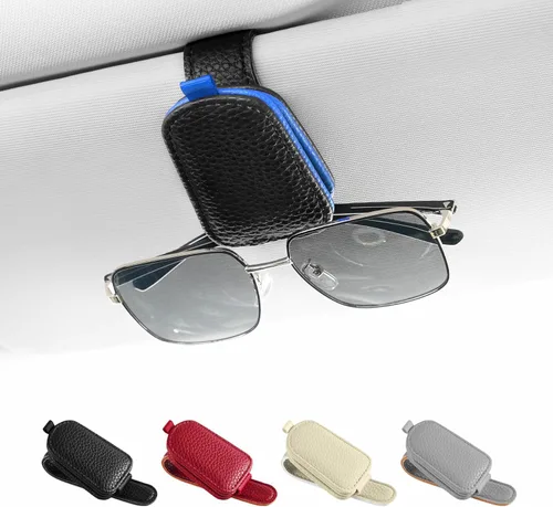Vista 10 de SINGARO Soporte para lentes de sol para automóvil, hebilla magnética de cuero, clip para lentes de sol, clip para lentes de sol, almacenamiento
