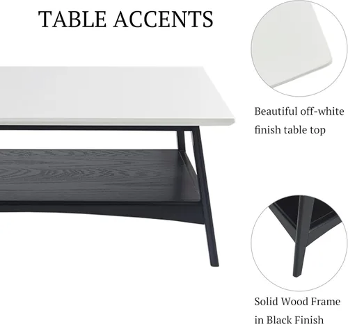 Vista 4 de Madison Park Mesa auxiliar con estante de almacenamiento, mesa rectangular para sala de estar, marco de madera maciza y patas decorativas para sala