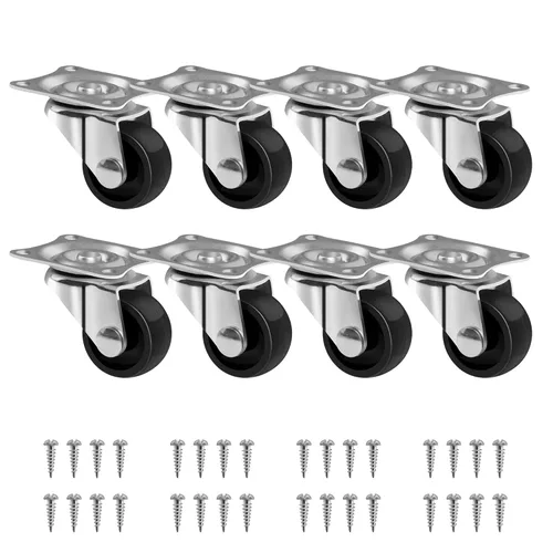 Vista 4 de Ruedas de perfil bajo de 1.5 pulgadas para muebles con placa superior de 360 grados, capacidad total de 100 libras para juego de 4