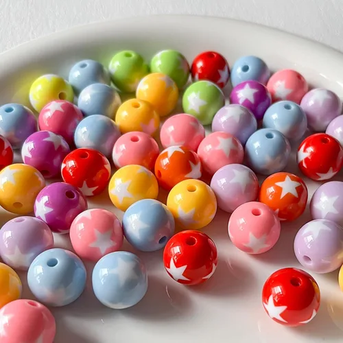 Vista 3 de Cuentas de acrílico de 16 mm Cuentas de estrella Cuentas coloridas Cuentas redondas multicolor para hacer joyas de bricolaje (Cuentas de estrella)