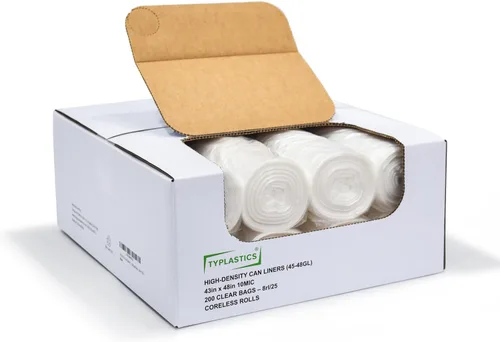 TYPLASTICS - Bolsas transparentes para contenedores de basura de 45-48 galones - 109 x 122 cm - Bolsas de basura de alta densidad - Paquete de 200 -