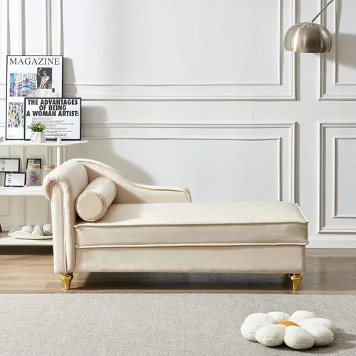 Vista 14 de Chaise Lounge para interiores, sofá de salón tapizado de terciopelo con espacio de almacenamiento oculto, sofá cama con marco de madera maciza, Azul