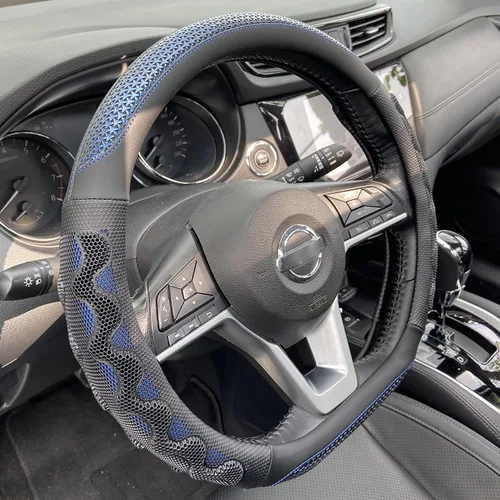 Vista 8 de PINCTROT Funda para volante de gran agarre con diseño antideslizante de panal 3D, universal de 14.5-15 pulgadas (rojo vino)