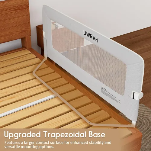Vista 5 de Riel de cama para niños pequeños, riel plegable de 33 pulgadas, base en forma de T sin taladrar con bloqueo de seguridad, tela 3D suave, protector