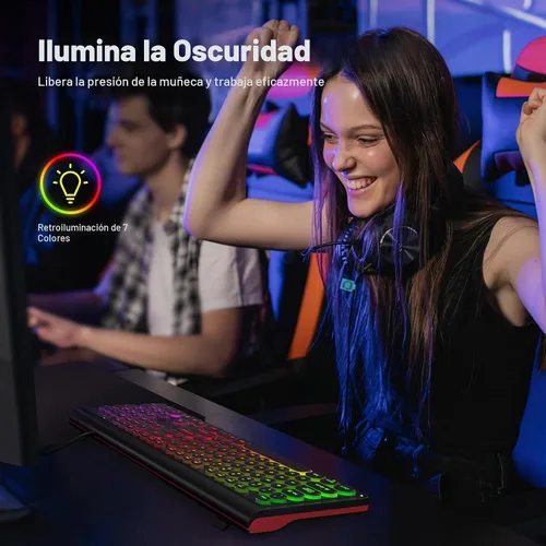 Vista 3 de Dilter Teclado USB con Cable para Computadora con Retroiluminación - Teclado de Tamaño Completo para Oficina con Numericero, Indicadores de Backlit