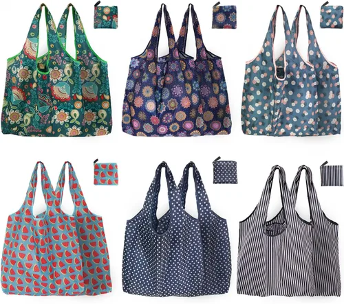 Vista 19 de Bolsas de compras reutilizables para comestibles, paquete de 4 de 50 libras bolsas plegables grandes y lavables para mercado, compactas para un