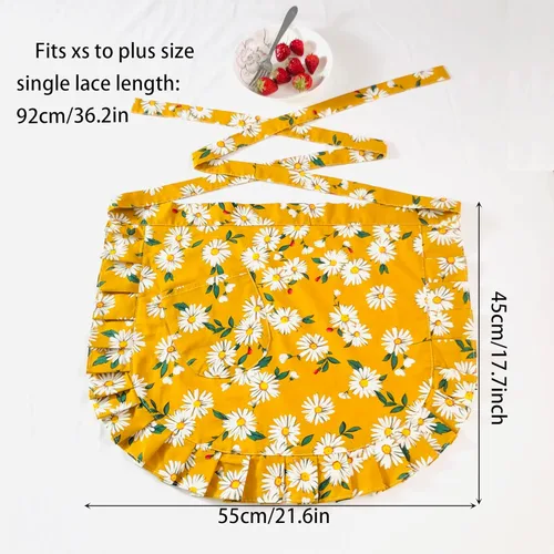 Vista 4 de LSparhes Fancy 100% Cotton Floral Pattern Bistro Pretty Waist Half Aprons for Women with Pockets Fits Xs to Plus