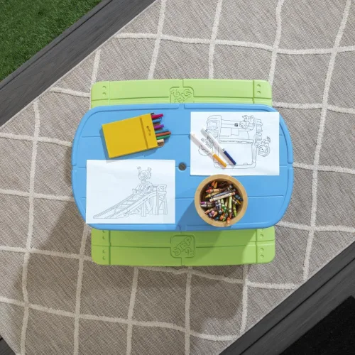 Vista 4 de Step2 Sun & Shadel - Mesa de pícnic para niños con sombrilla removible, juguetes de interior/exterior, se adapta a 4 niños, hecha de plástico