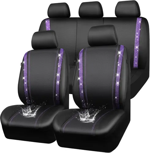 Vista 35 de CAR PASS - Juego de fundas de asiento para auto, cuero sintético impermeable con diamantes de imitación brillantes, para interior, universal, tiras