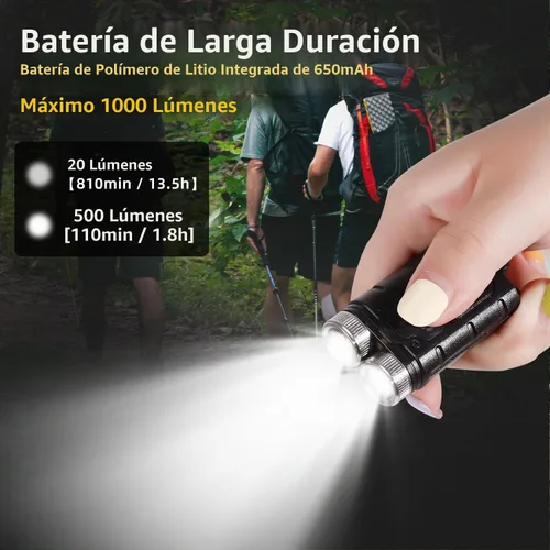 Vista 2 de KunHe K2 Paquete de 2 Linterna de Bolsillo de 1000 Lúmenes Linterna de Llavero con Imán Trasero Súper Brillante Recargable Rellenos para Calcetines