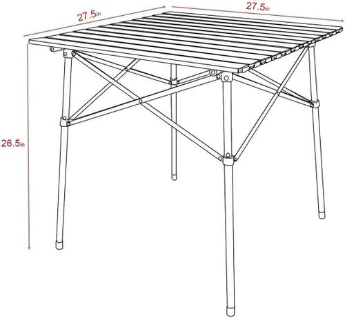 Vista 3 de Portal Mesa Cuadrada Plegable de Aluminio Ligero con Tablero Enrollable para 4 Personas Mesa Compacta con Bolsa de Transporte para Camping, Picnic