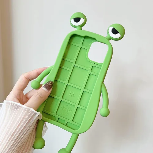 Vista 5 de Yatchen Funda fea compatible con iPhone 11, funda de teléfono Kawaii con dibujos animados 3D de rana linda, silicona suave, única, divertida