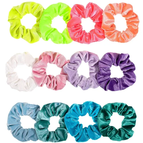 Vista 11 de Whaline 12 piezas de scrunchies para el pelo con temática azul y gris, elásticos de terciopelo, scrunchy, bobbles, bandas suaves para el cabello