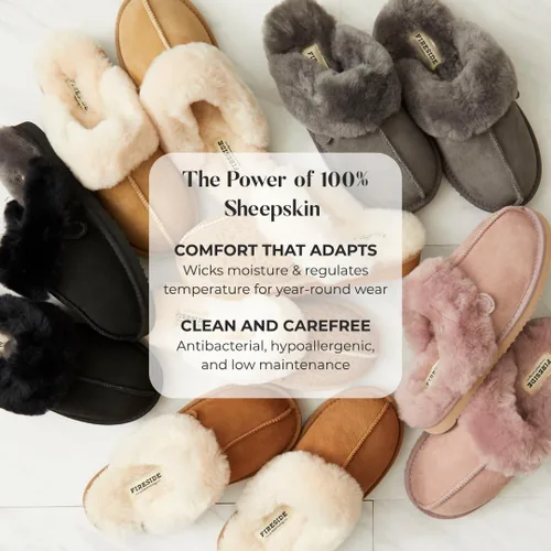 Vista 3 de Fireside by Dearfoams Women's Fireside Sydney Shearling Fur IndoorOutdoor Scuff Slipper With Wide Widths