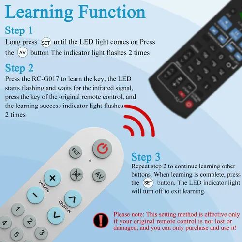 Vista 4 de Control remoto universal de TV con botón grande para ancianos, personas mayores, mayores (requiere control remoto original), con retroiluminación