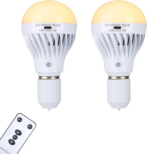 BSOD Bombillas recargables con control remoto, bombillas LED E26 de luz cálida, bombillas de batería USB, bombillas regulables de emergencia para