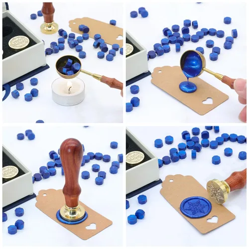 Vista 34 de SWANGSA - Juego de sellos de cera, estilo clásico, 4 cabezas de sello de cera y 1 mango de madera para invitaciones de fiesta de boda, cartas