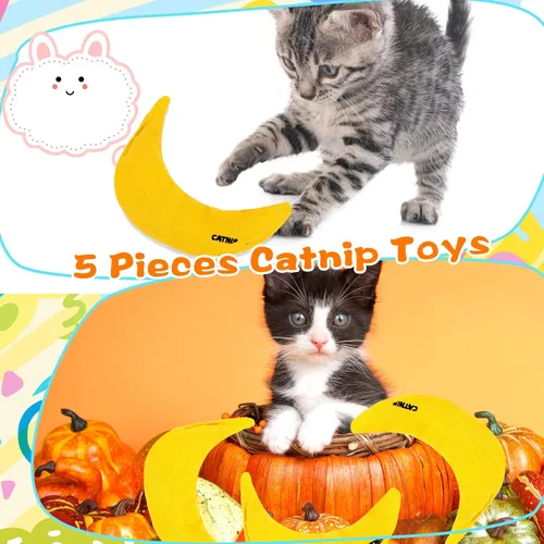 Vista 3 de Paquete de 5 juguetes de hierba gatera amarilla, plátano para masticar, juguetes de hierba gatera rellenos de hierba gatera interactiva para gatos