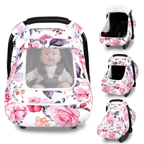 Vista 10 de Funda para asiento de auto Pea Pod para bebé, capota para asiento de auto infantil para recién nacidos con 2 capas de ventanas de tela de malla
