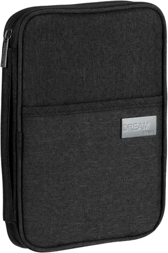 Vista 8 de PATIKIL Portatarjetas familiares para pasaporte de viaje, funda para documentos, múltiples bolsillos con correa para la muñeca para viajes de Gris