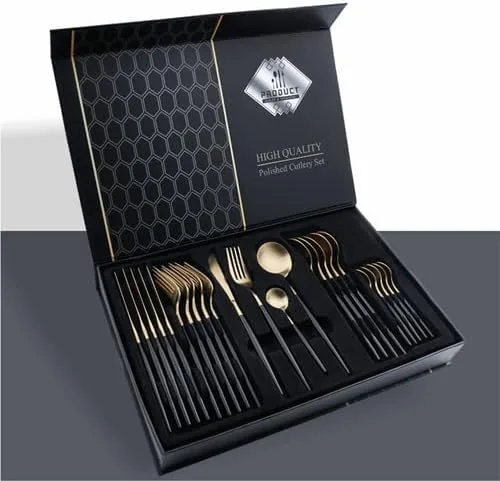 Juego de cubiertos de cubiertos de acero inoxidable, juego de vajilla de 24 piezas, estilo europeo, cuchillo tenedor, cuchara de regalo, caja de