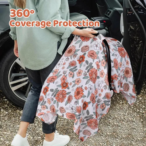 Vista 4 de Rquite Cubierta para Asiento de Coche, Toldo de Asiento de Coche de Algodón Muselina, Portabebés Transpirable, Protector Solar de Carrito de Verano
