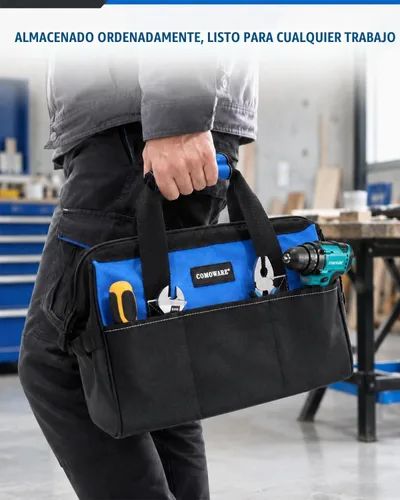 Vista 7 de COMOWARE Bolsa de herramientas de 13 pulgadas, bolsa de herramientas de boca ancha con cremallera superior, organizador de herramientas de gran Azul