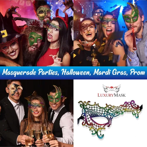 Vista 4 de Lace Masquerade Mask for Women - Venetian Party, Prom, Mardi Gras, Halloween