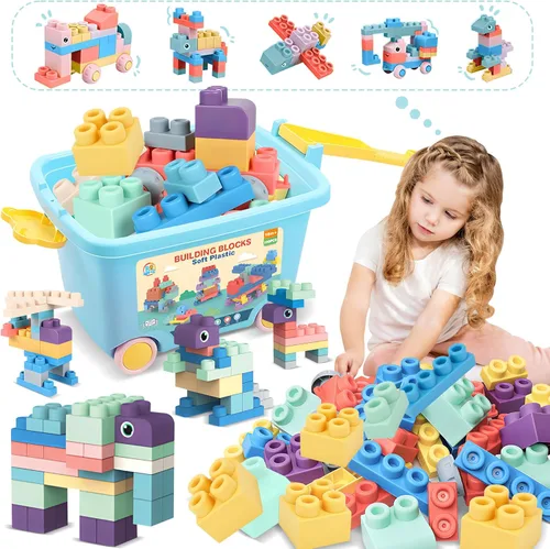 Vista 15 de Bloques de construcción suaves para niños pequeños, bloques de construcción grandes apilables para bebés de 6 meses en adelante, regalos Stem