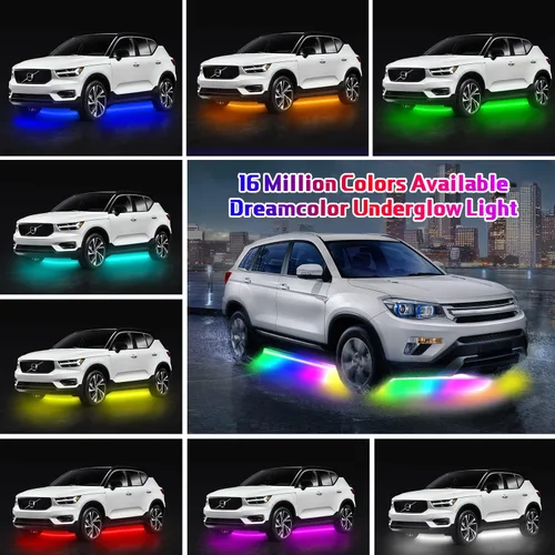 Vista 3 de Luces de neón para automóvil, kit de 6 unidades Dreamcolor Underglow para automóvil con control de aplicación, 210 modos de color y 255 modos