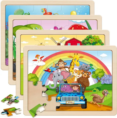 Vista 10 de SYNARRY - Rompecabezas grandes de madera de dinosaurio para niños pequeños de 3-5 años, rompecabezas de madera de dinosaurio para niños de 4-6 años