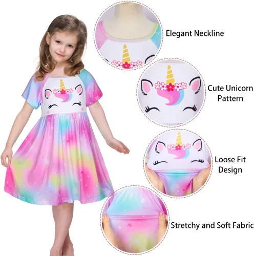 Vista 4 de ICOSY Camisones de unicornio para niñas, pijamas para niños pequeños, camisón de princesa, ropa de unicornio para niñas