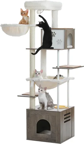 Vista 9 de PAWZ Road Árbol para gatos de 35 pulgadas en madera con condominios dobles, percha espaciosa, postes de rascar de sisal completamente envueltos