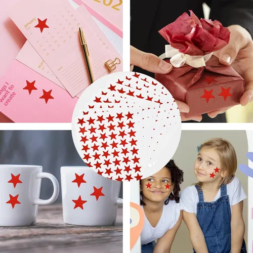 Vista 7 de Paquete de 960 20 hojas de calcomanías de estrella roja, calcomanías de recompensa de 0.6 pulgadas de diámetro para niños, cara, tabla de Rojo