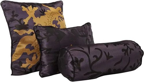 Vista 3 de Chezmoi Collection Juego de edredón de 7 piezas con diseño de dragón del Palacio, color negro, dorado y rojo, tamaño King