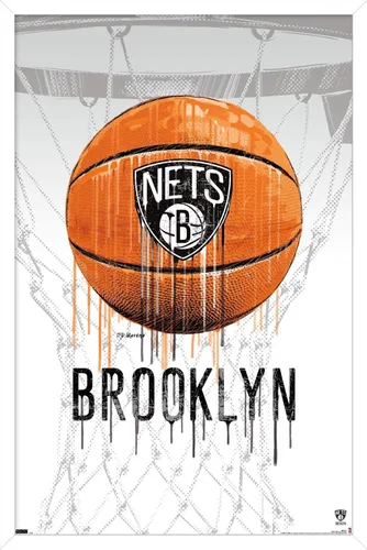 Vista 13 de Trends International NBA Brooklyn Nets - Póster de pared Drip Basketball 21, 14.725 x 22.375 pulgadas, versión enmarcada de madera de granero
