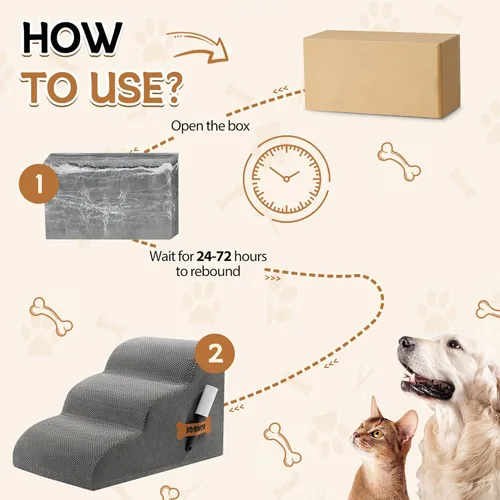 Vista 3 de Romrol Rampa de escaleras para perros para cama, sofás, escalones extra anchos 33D de 15.7 pulgadas de alto para mascotas con cubierta de tela