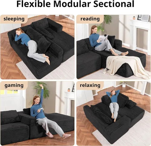 Vista 33 de LUCKLIFE - Sofá seccional modular con chaise en forma de L, tapizado en pana, sofás sin huesos para sala de estar, sofá cama extragrande, no Beige