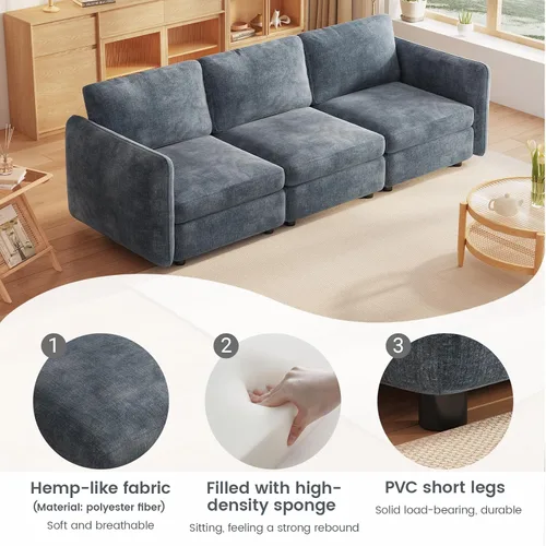 Vista 182 de Guyii Sofá modular de terciopelo, moderno sofá de 4 plazas de gran tamaño con 3 almohadas y reposapiés de almacenamiento, sofá convertible de 115.74