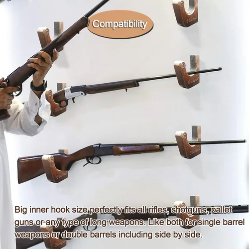Vista 6 de StrongTools Estante para armas de madera dura para arco de rifle y escopeta, soporte de pared de madera maciza, exhibiciones de rifle y pistola