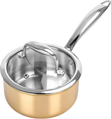 Vista 20 de Macevia Mini Cacerola para Salsa, Calentador de Mantequilla de Acero Inoxidable Cobreado, Olla Pequeña con Asa, Uso Multipropósito para Hogar