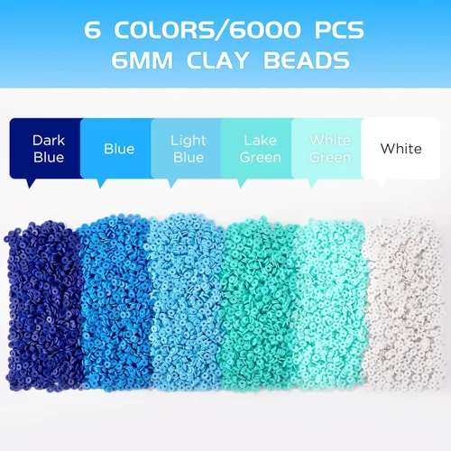 Vista 2 de 6000 piezas de cuentas de arcilla azul para hacer pulseras, cuentas Heishi de arcilla polimérica Funtopia, cuentas de disco planas redondas