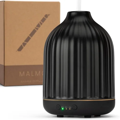 MALMØ Difusor de cerámica (8.5 fl oz) - Difusor de aceite esencial negro - Difusor de aromaterapia - Difusor de aceite no tóxico para el hogar