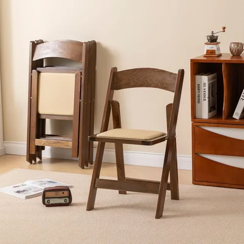 Vista 5 de Silla plegable de madera con cojín suave, simple y elegante, cómoda y duradera, adecuada para bodas, banquetes y eventos, madera de fruta clásica