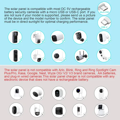 Vista 2 de Panel solar para cámara exterior, cargador solar resistente al agua IP66, suministro de energía solar continuo para cámaras de seguridad, con cable