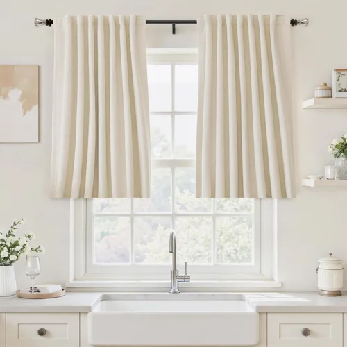Vista 74 de UHITECH Cortinas opacas cortas de 24 pulgadas de largo para sala de estar, juego de 2 paneles con pestaña trasera, bolsillo para barra, cortinas