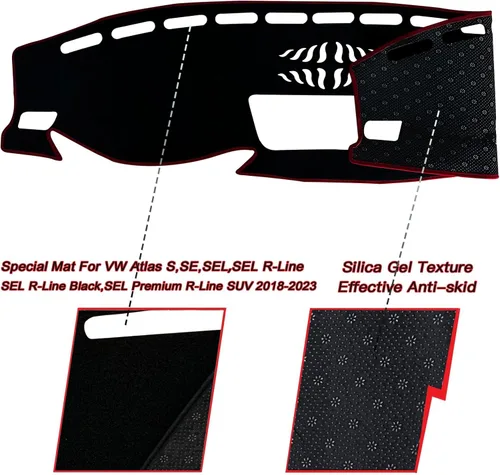 Vista 2 de Funda para salpicadero interior compatible con Volkswagen Atlas SUV S SE SEL y SEL Premium 2018-2023 protector de rayos UV (borde rojo)